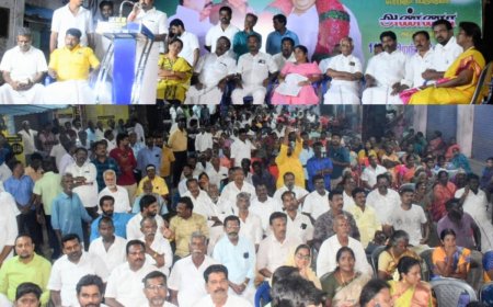 அண்ணா பிறந்த நாளை ஒட்டி திருச்சி மாநகர் மாவட்ட அதிமுக சார்பில் பொதுக்கூட்டம் : முன்னாள் அமைச்சர் செல்வி ராமஜெயம், மாவட்ட செயலாளர் சீனிவாசன் பங்கேற்பு