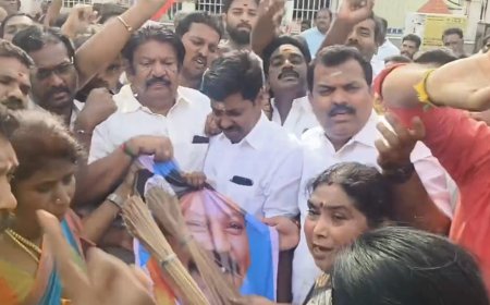 செல்வப் பெருந்தகை இனி செல்லா பெருந்தகை : மாவட்ட செயலாளர் சீனிவாசன் தலைமையில் அதிமுகவினர் கண்டன கோஷம்