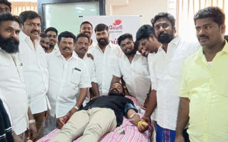 துணை முதலமைச்சர் உதயநிதி ஸ்டாலின் மற்றும் எம்.பி.அருண் நேரு பிறந்த நாளை முன்னிட்டு திமுக இளைஞர் அணி சார்பில் மாபெரும் ரத்ததான முகாம் : மாநகராட்சி மேயர் அன்பழகன் தொடங்கி வைத்தார்