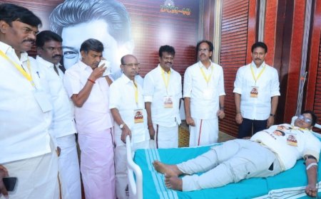 பிளவு வாதம் பேசுபவர்களை வீழ்த்தி திமுக கூட்டணியை வெற்றி பெற செய்வார்கள் : திமுக ரத்ததான முகாமை தொடங்கி வைத்து சி.பி.ஐ மாநில செயலாளர் வீரபாண்டியன் பேச்சு