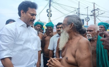 கோரிக்கைகளை வலியுறுத்தி அய்யாக்கண்ணு தலைமையில் விவசாயிகள் திடீர் போராட்டம் : அமைச்சர் அன்பில் மகேஷ் பொய்யாமொழி பேச்சுவார்த்தை