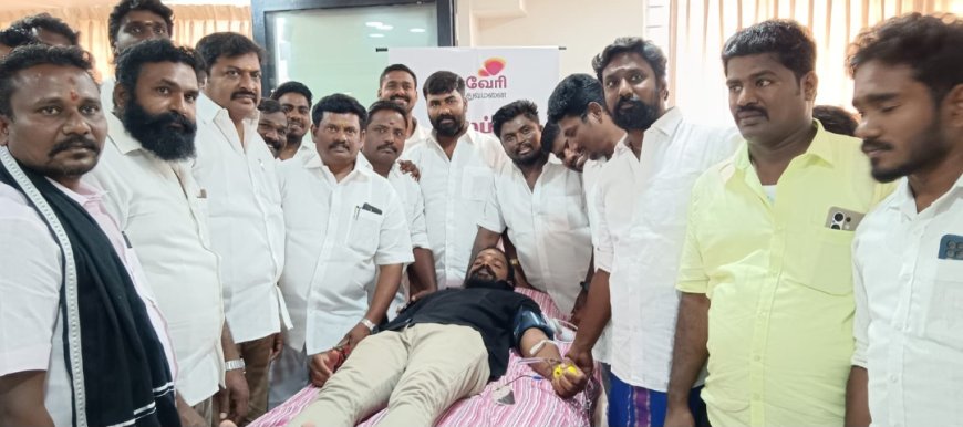 துணை முதலமைச்சர் உதயநிதி ஸ்டாலின் மற்றும் எம்.பி.அருண் நேரு பிறந்த நாளை முன்னிட்டு திமுக இளைஞர் அணி சார்பில் மாபெரும் ரத்ததான முகாம் : மாநகராட்சி மேயர் அன்பழகன் தொடங்கி வைத்தார்
