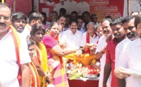 திருச்சியில் த.வெ.க. சார்பில்  நீர்மோர் பந்தல் திறப்பு : கு.ப. கிருஷ்ணன்  பொதுமக்களுக்கு பழங்கள் வழங்கினார்