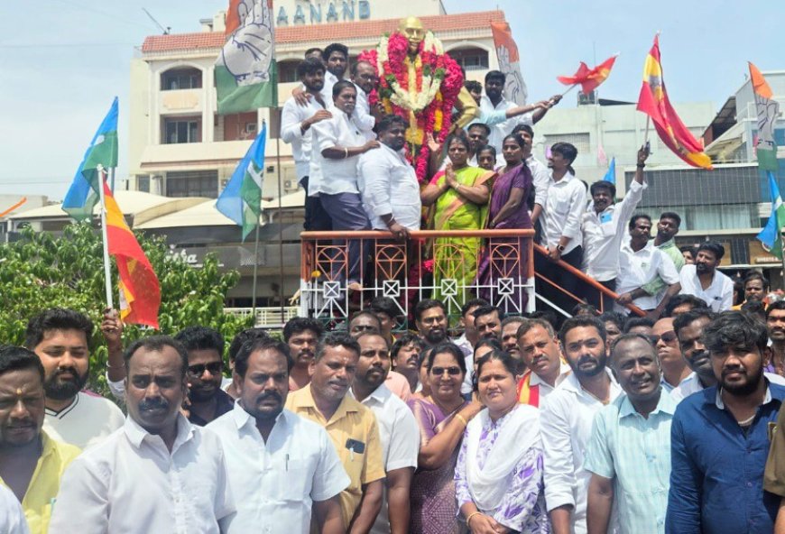பெருந்தலைவர் காமராஜர் பிறந்த நாளை முன்னிட்டு திருச்சியில் உள்ள அவரது சிலைக்கு திருச்சி மத்திய மாவட்ட த.வெ.க. தலைவர் எம்.செந்தில் தலைமையில் மாலை அணிவித்து மரியாதை : முன்னாள் அமைச்சர் எஸ்.வளர்மதி பங்கேற்பு