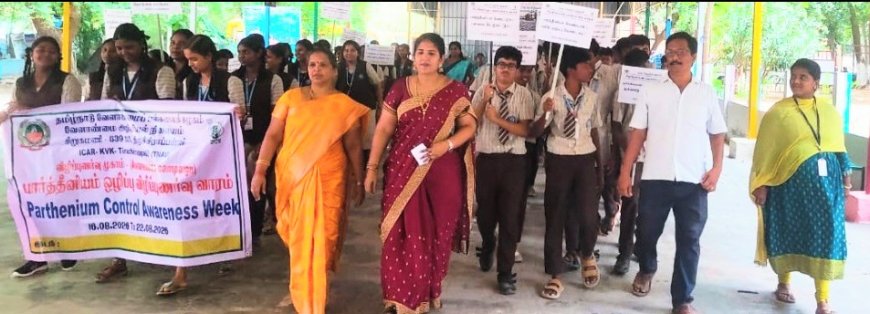 திருச்சி மாவட்டம் சிறுகமணி வேளாண்மை அறிவியல் நிலையம் சார்பில் பார்த்தீனியம் விழிப்புணர்வு முகாம் மற்றும் பேரணி